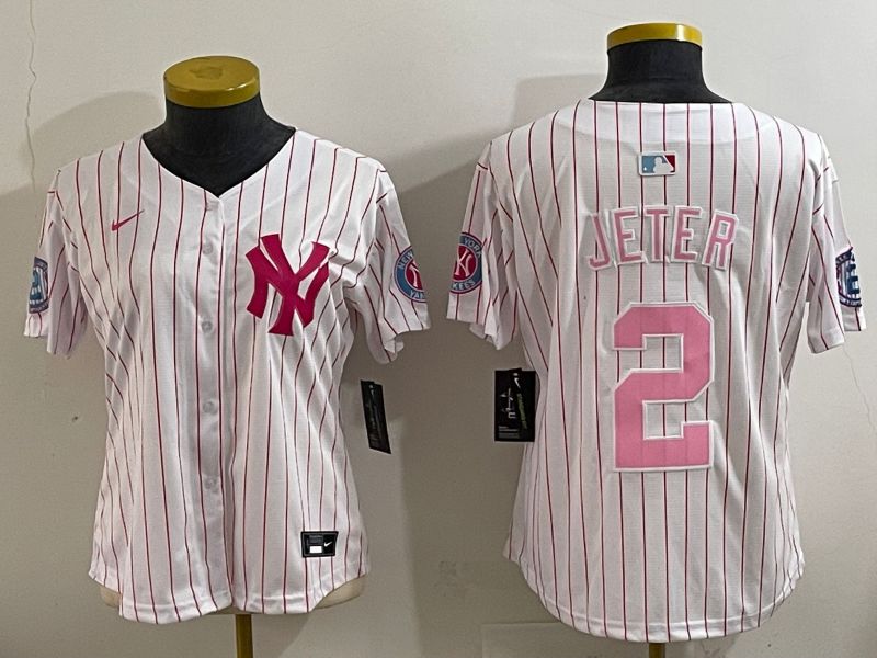Youth 2025 New York Yankees 2 Jeter White pink Joint Name Nike MLB Jersey style 3